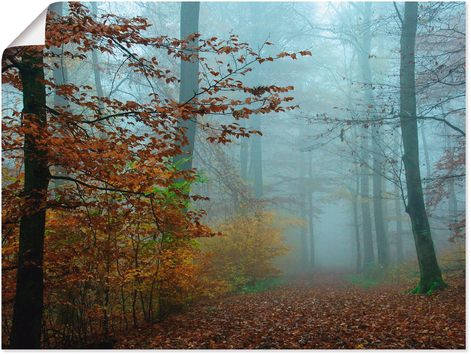 Artland Wandbild Nebel im Herbstwald, Wald (1 St), als Leinwandbild, Poster,  Wandaufkleber in verschied. Größen | Poster