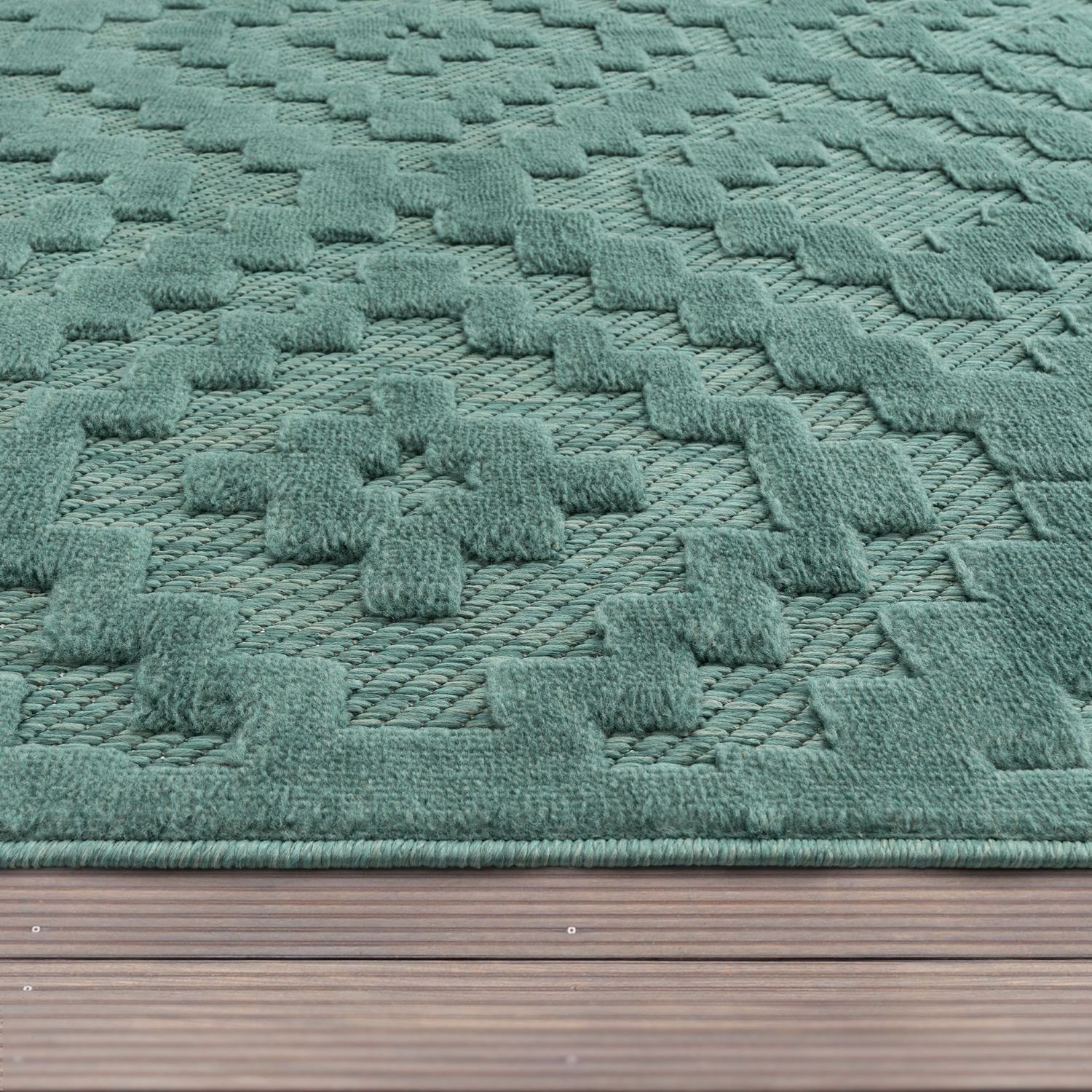 Wetterfest Höhe: Outdoorteppich Outdoorteppich rechteckig, Türkis 2 In-& Küche, 14 mm Home, Teppich TT Balkon