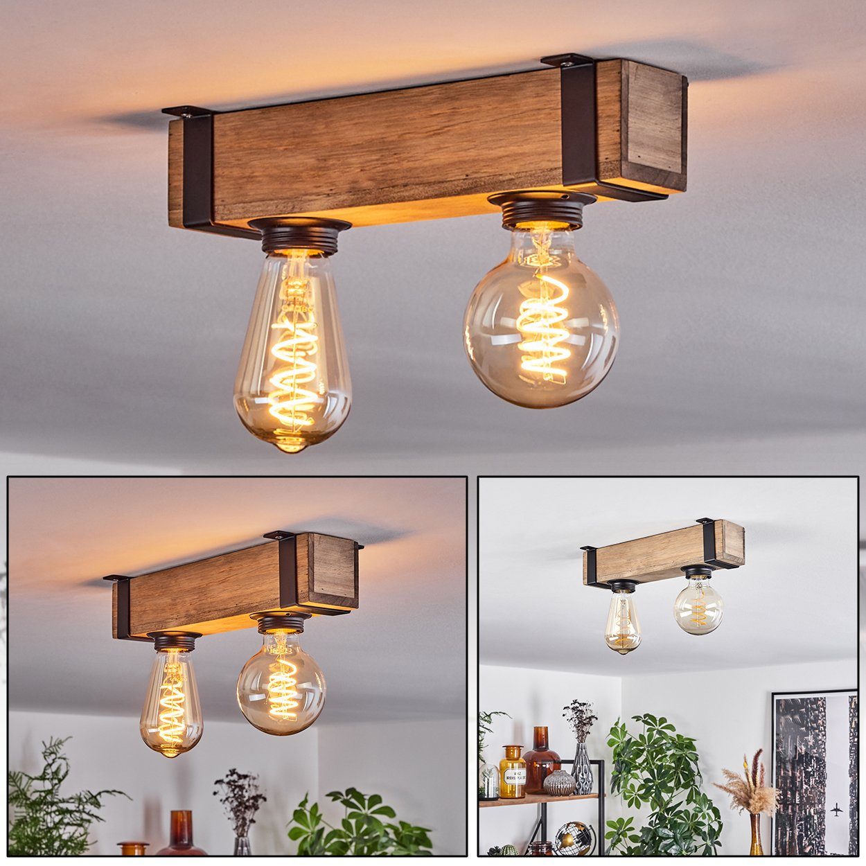 hofstein Deckenleuchte moderne Deckenlampe aus Metall /Holz in Schwarz/Natu günstig online kaufen