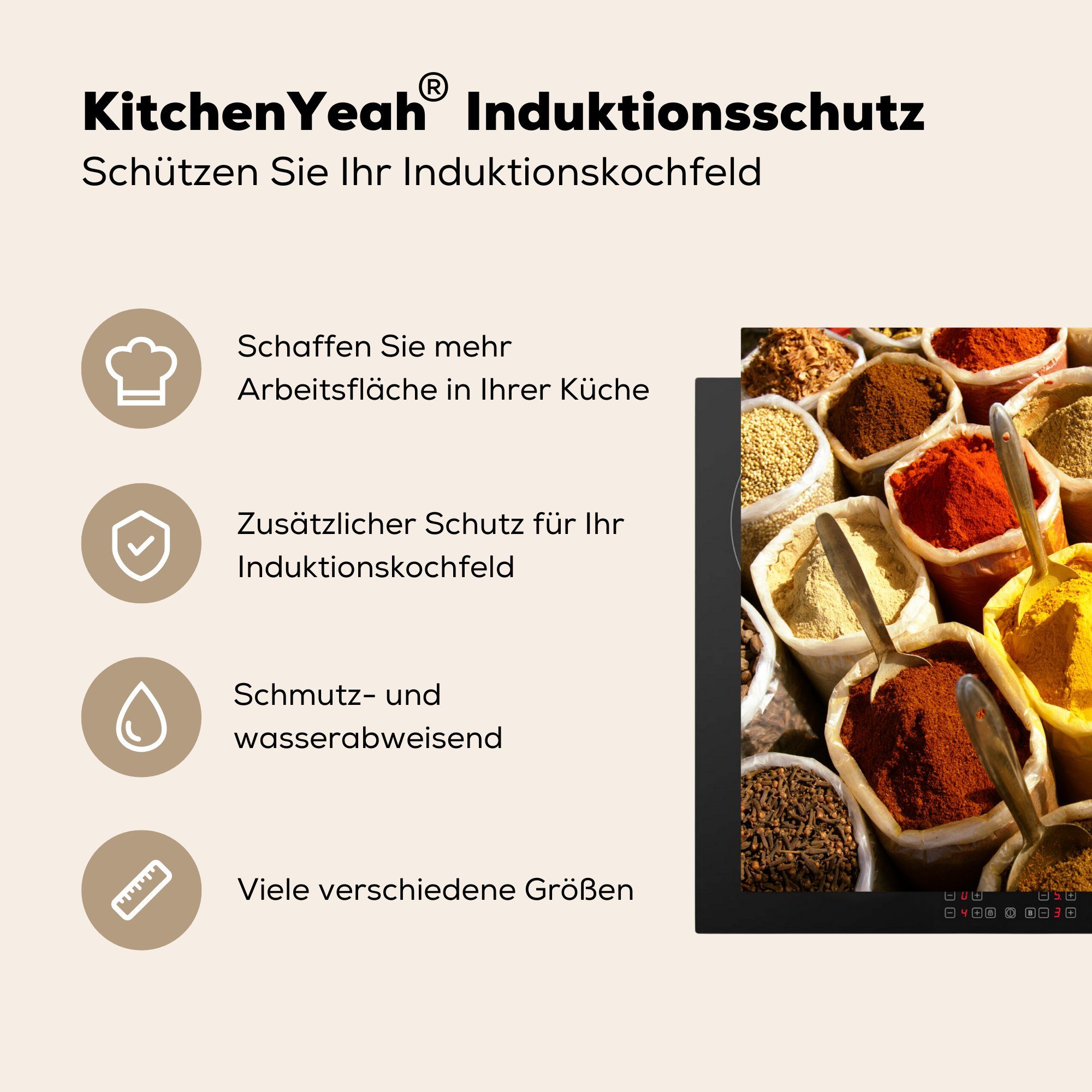 MuchoWow Herdblende-/Abdeckplatte Kräuter - die küche, (1 Beutel Ceranfeldabdeckung Gewürze, 59x52 Vinyl, für cm, Induktionsmatte tlg), 