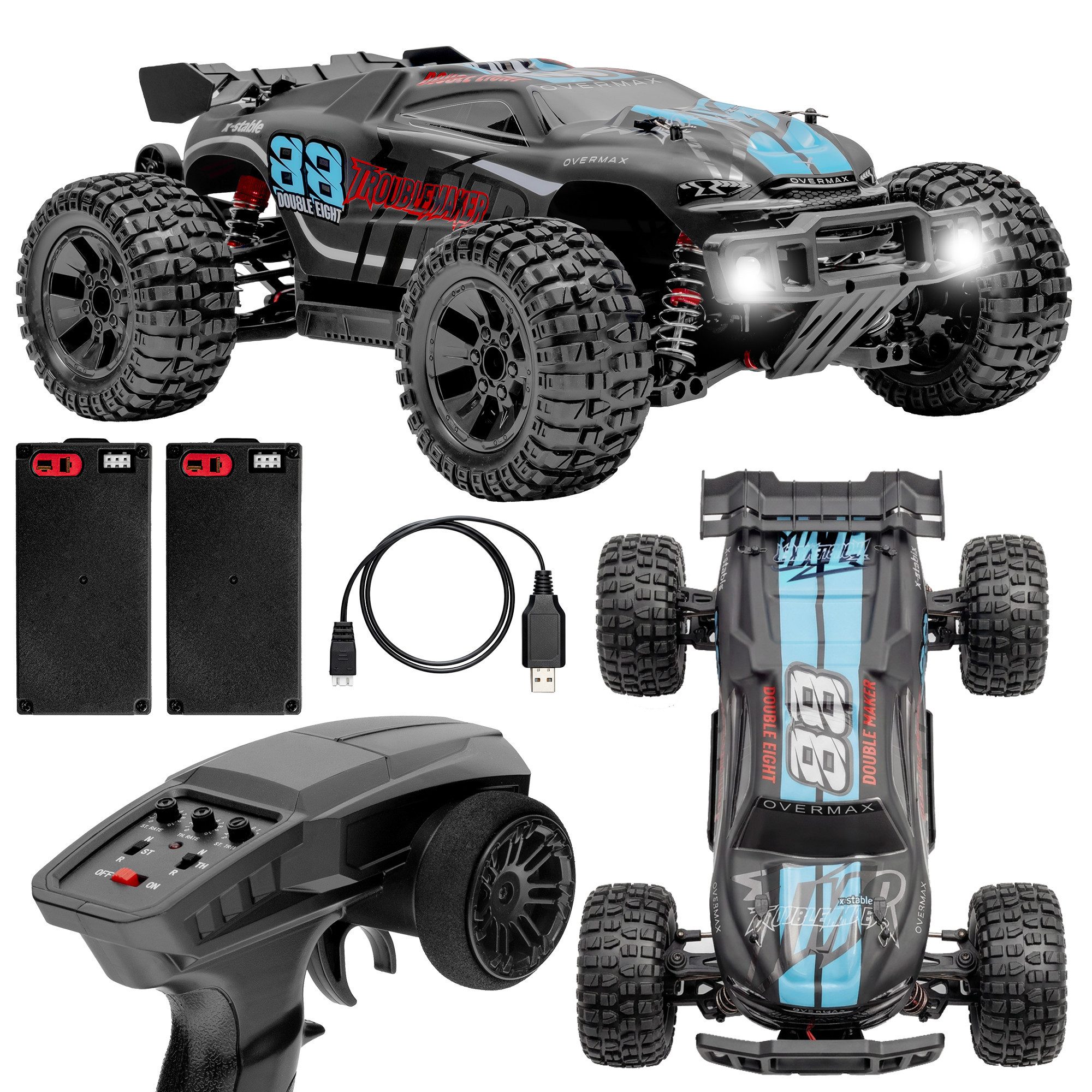 Overmax RC-Auto X-STABLE (Set, Set mit 2 Akkus, Servicezubehör und Ersatzteilen), 4WD/Metallantrieb/35 km/h/LED/2 Akkus