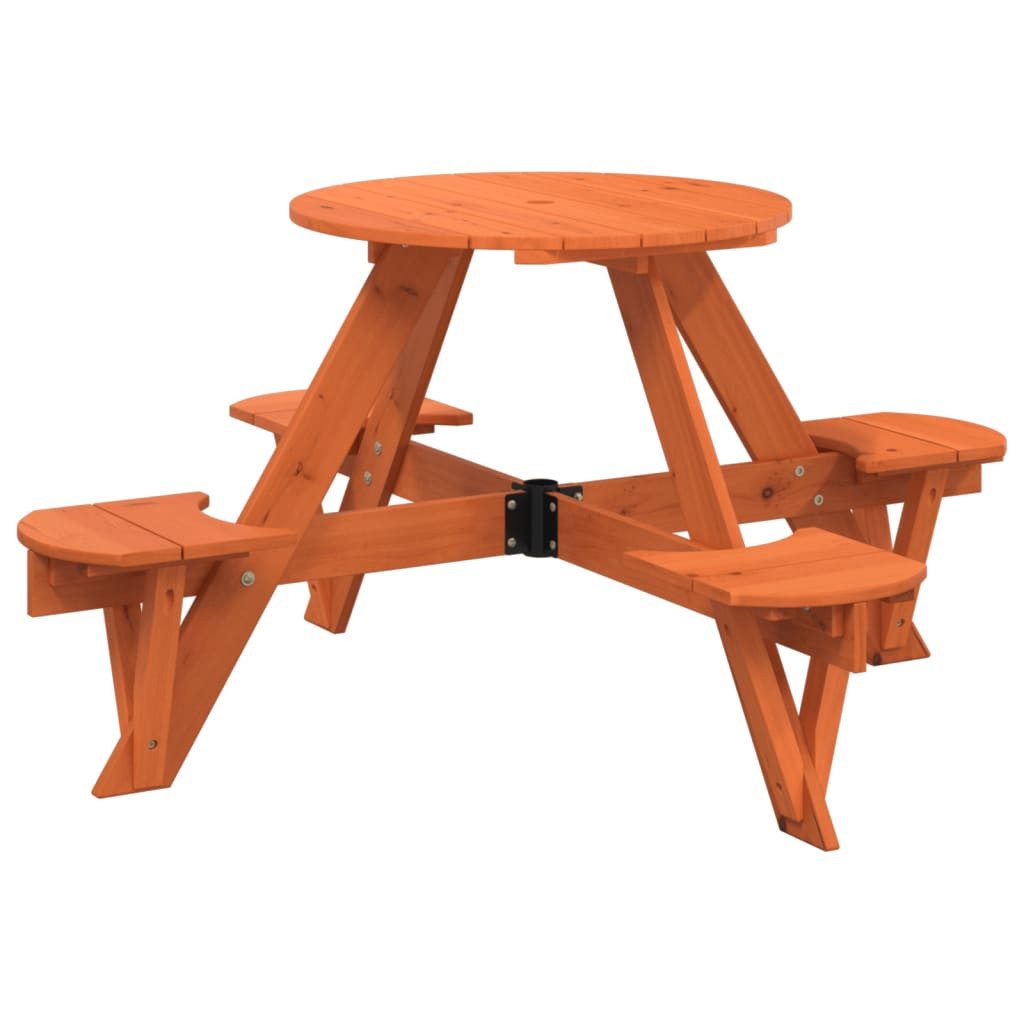 vidaXL Gartentisch Picknicktisch für 4 Kinder mit Schirmloch Rund Massivholz Tanne (1-St)