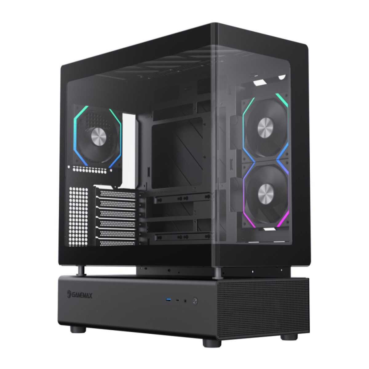 GAMEMAX Gaming-Gehäuse N80 BK, Midi Tower, ohne Netzteil, USB/Audio, ATX, 2x USB3.0, 1x USB-C, inkl. 6x 120mm ARGB Lüfter, schwarz