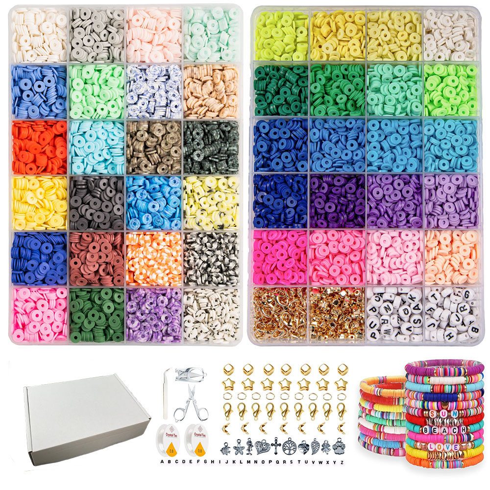 Refined Living Kreativset Armband DIY Set, Bastelperlen, 12000+ Stück Perlen Set,Alphabet Perlen, (Perlen zum Auffädeln mit Buchstaben und Schmuckzubehör, 6mm Polymer Clay Perlen für armbänder, Schmuck für Kinder, Polymer Tonperlen, 1-tlg., DIY Armbänder & Schmuck Bastelset für Erwachsene & Kinder), Armband Schmuckherstellung Kit für Armbänder, Halsketten & Fußketten