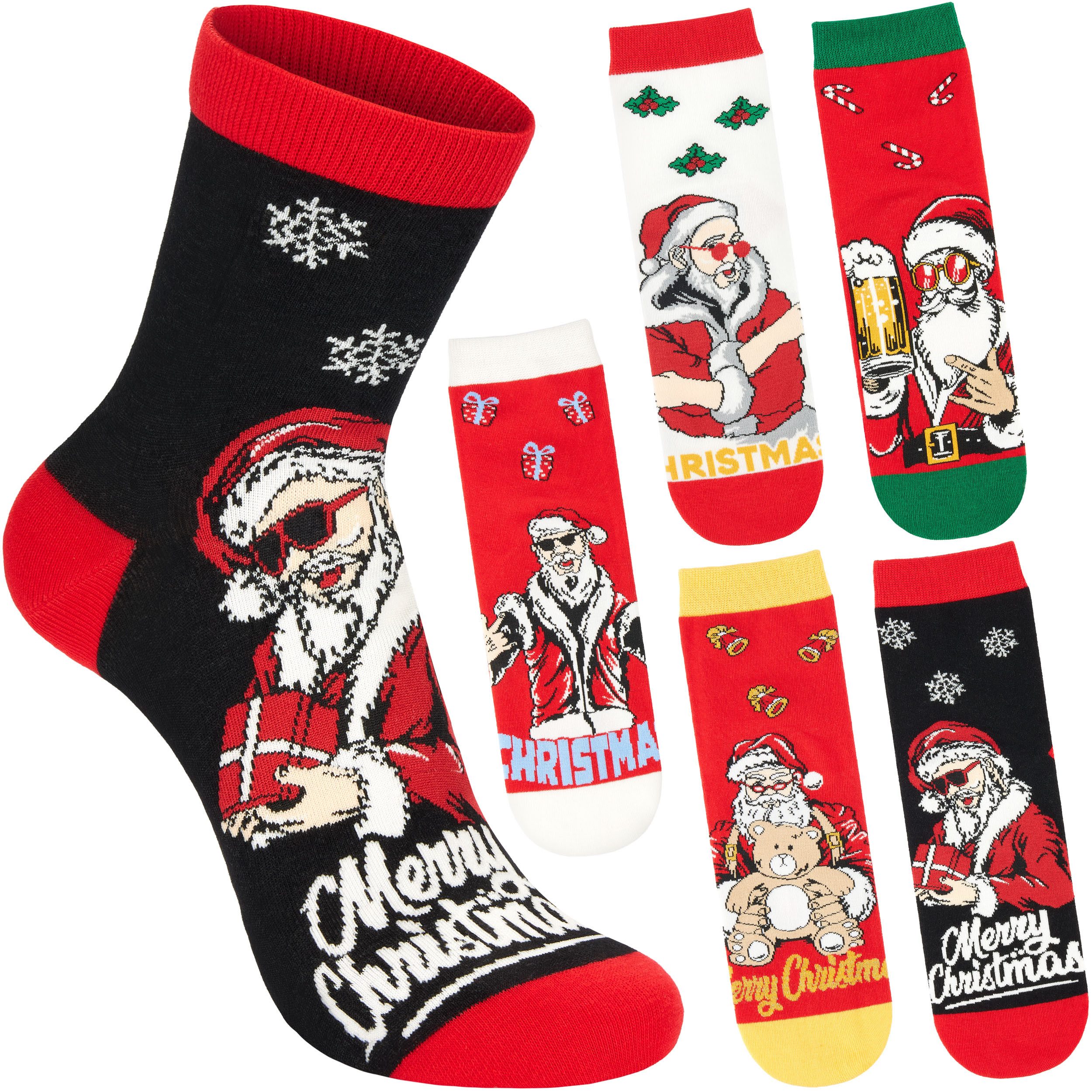 BRUBAKER Socken Herren Weihnachtssocken - Cool Santa (Geschenkset mit spaßi günstig online kaufen