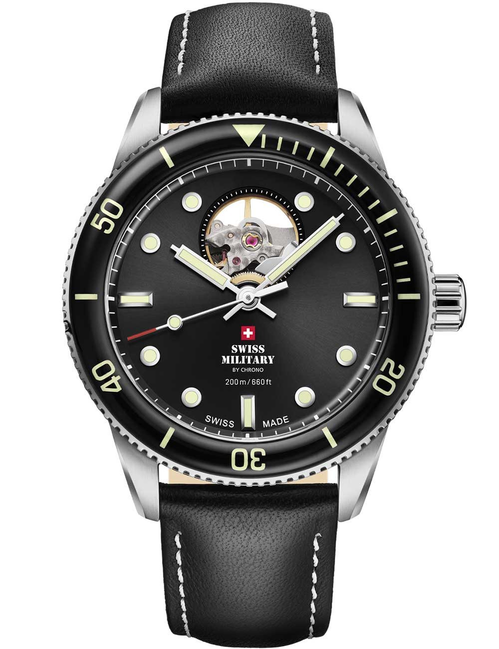 Swiss Military by Chrono Automatikuhr Swiss Military SMA34106.15 Herrenuhr Automatik Open-Heart Taucheruhr 4 Swiss Military SMA34106.15 Herrenuhr Automatik Open-Heart Taucheruhr 42mm 20ATM