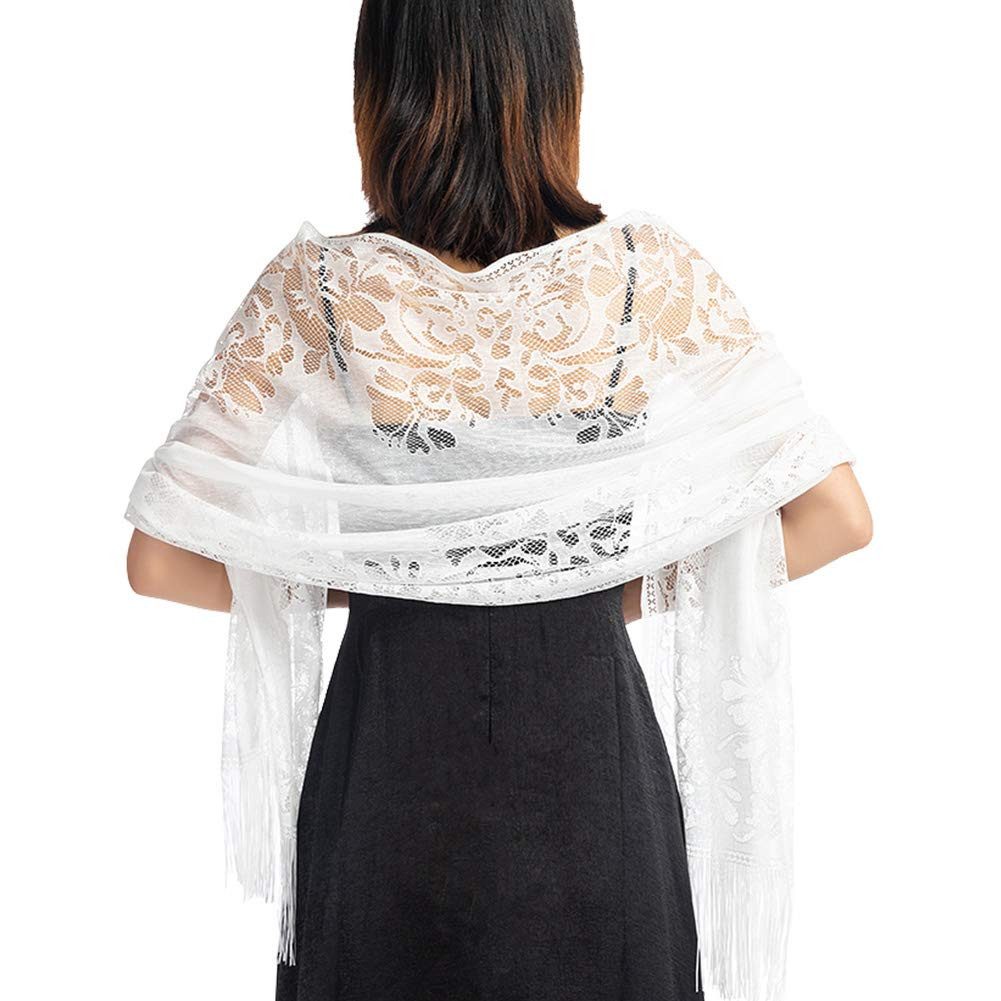 Zaewry Modeschal Stola Damen Halstuch Durchbrochene Spitze Sommer Schal Damen, Festliche Stola für Abendkleid oder Brautkleid Hochzeit Scarf