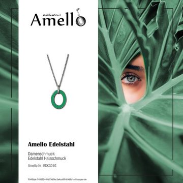 Amello Edelstahlkette Amello Oval Halskette grün weiß (Halskette), Damen-Halskette (Oval) ca. 80cm + 4cm Verlängerung, Edelstahl (Stainle