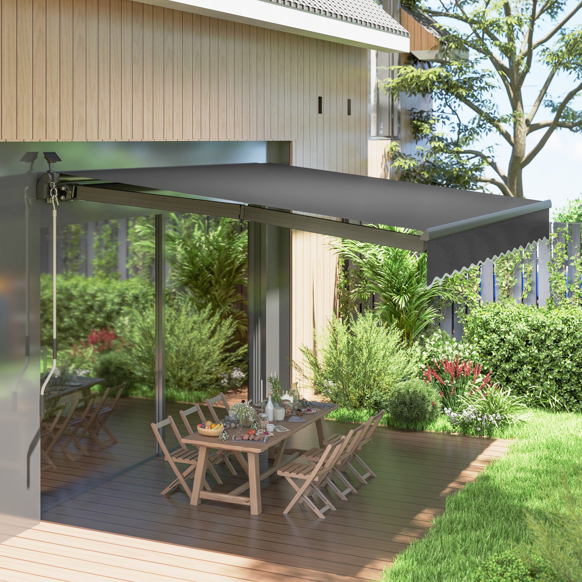 Outsunny Markise mit Handkurbel Solar-Lichte,Wandhalterung, UV günstig online kaufen