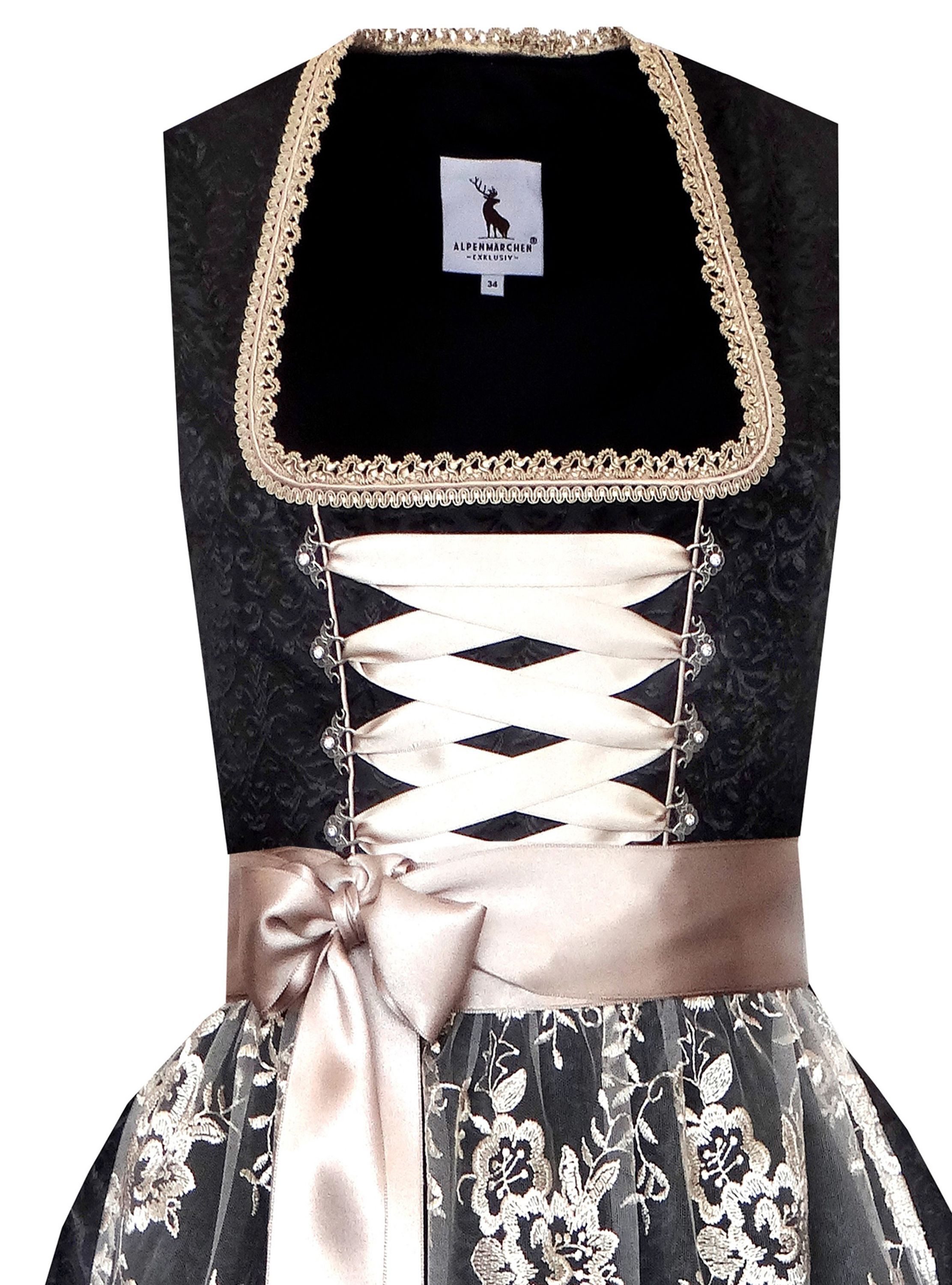 Alpenmärchen Dirndl Langes Dirndl Larissa in schwarz und creme - ALM662L