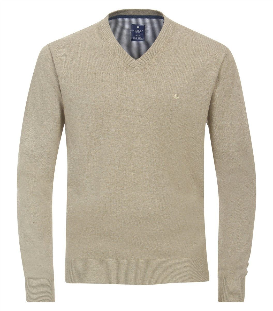 V-Ausschnitt-Pullover REDMOND Casual Herren Pullover Langarm V-Neck Comfort Beige