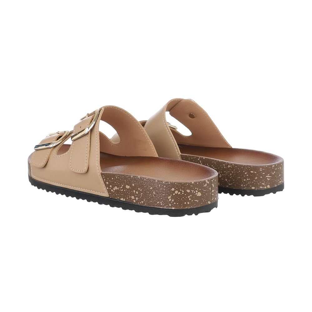Ital-Design Damen Mules Freizeit Pantolette Flach Pantoletten in Hellbraun