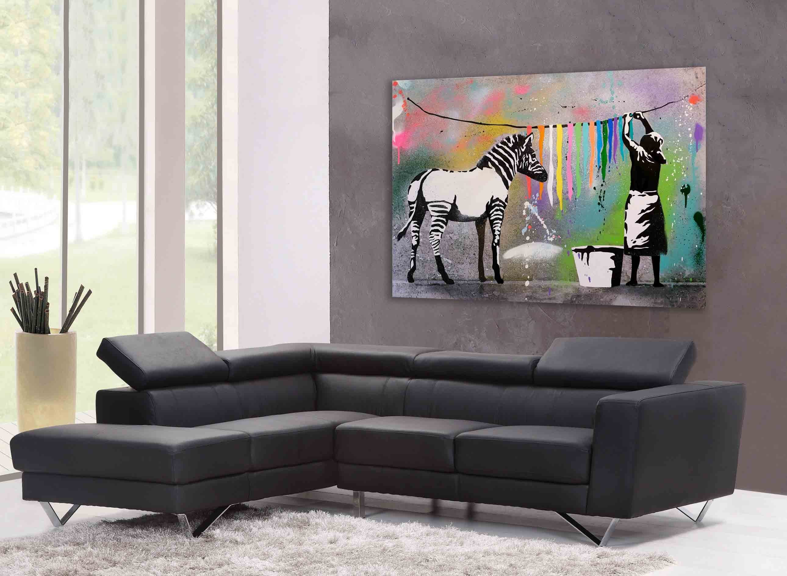 Leinwando Wandbild Banksy auf Leinwand Zebra Farbe Streetart graffiti zum aufhängen