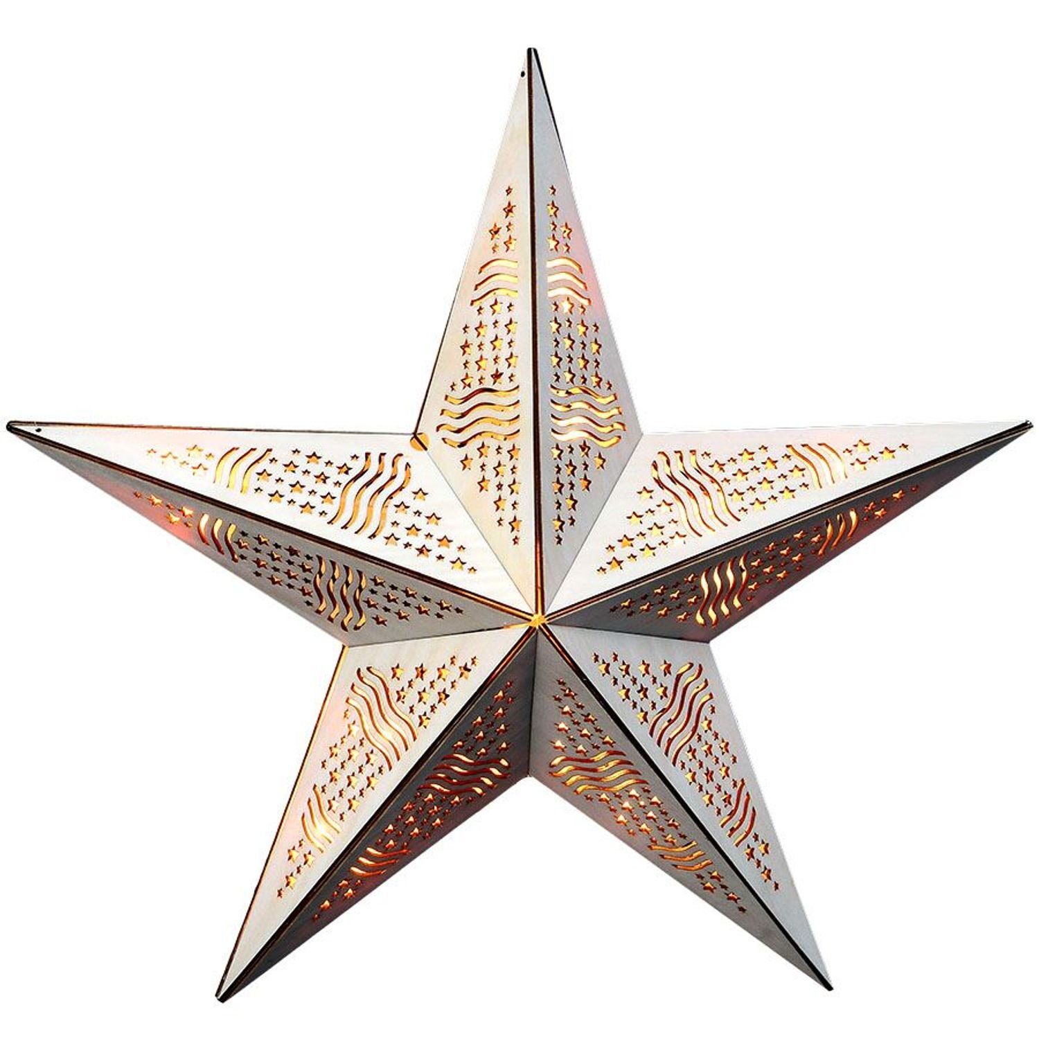 BURI LED Baum Weihnachtsstern aus Holz mit 15 LED Warmweiß, Stern, Stern