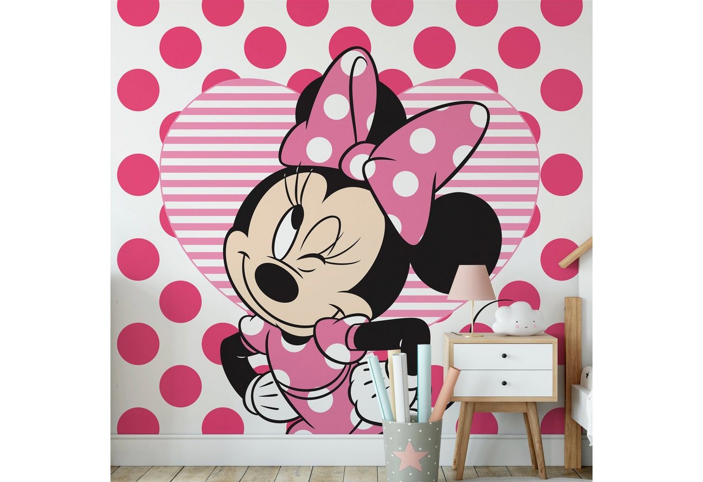 Disney Fototapete »Minnie mit Herz«, (1 St), Rosa - 300x280cm-HomeTrends