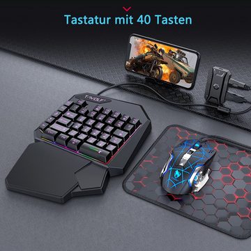 Diida Maus,Einhändige Gaming-Tastatur,40 Tasten Tastatur für PC-Spieler Tastatur- und Maus-Set, (2 St), Regenbogen-Hintergrundbeleuchtung