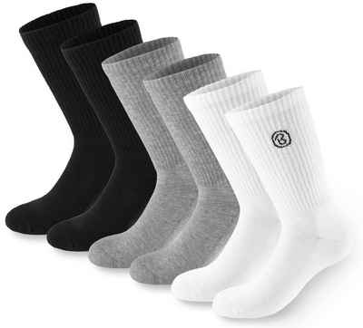 BRUBAKER Tennissocken Lange Sportsocken für Herren und Damen (Set, 6 Paar) Unisex Fitness Socken aus Baumwolle und Polyester - Crew Socks - Baumwollsocken