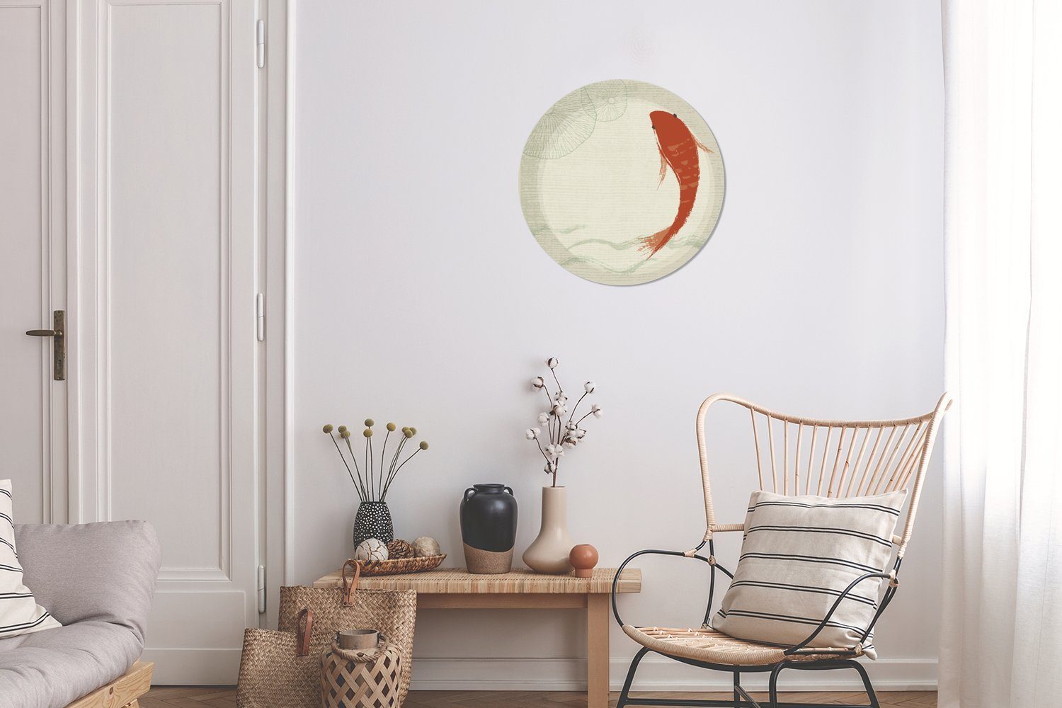 MuchoWow Gemälde Eine Illustration Wohnzimmer, (1 Kreis Forex, Rundes cm Fisches, Wandbild, St), Wanddekoration orangefarbenen eines 30x30