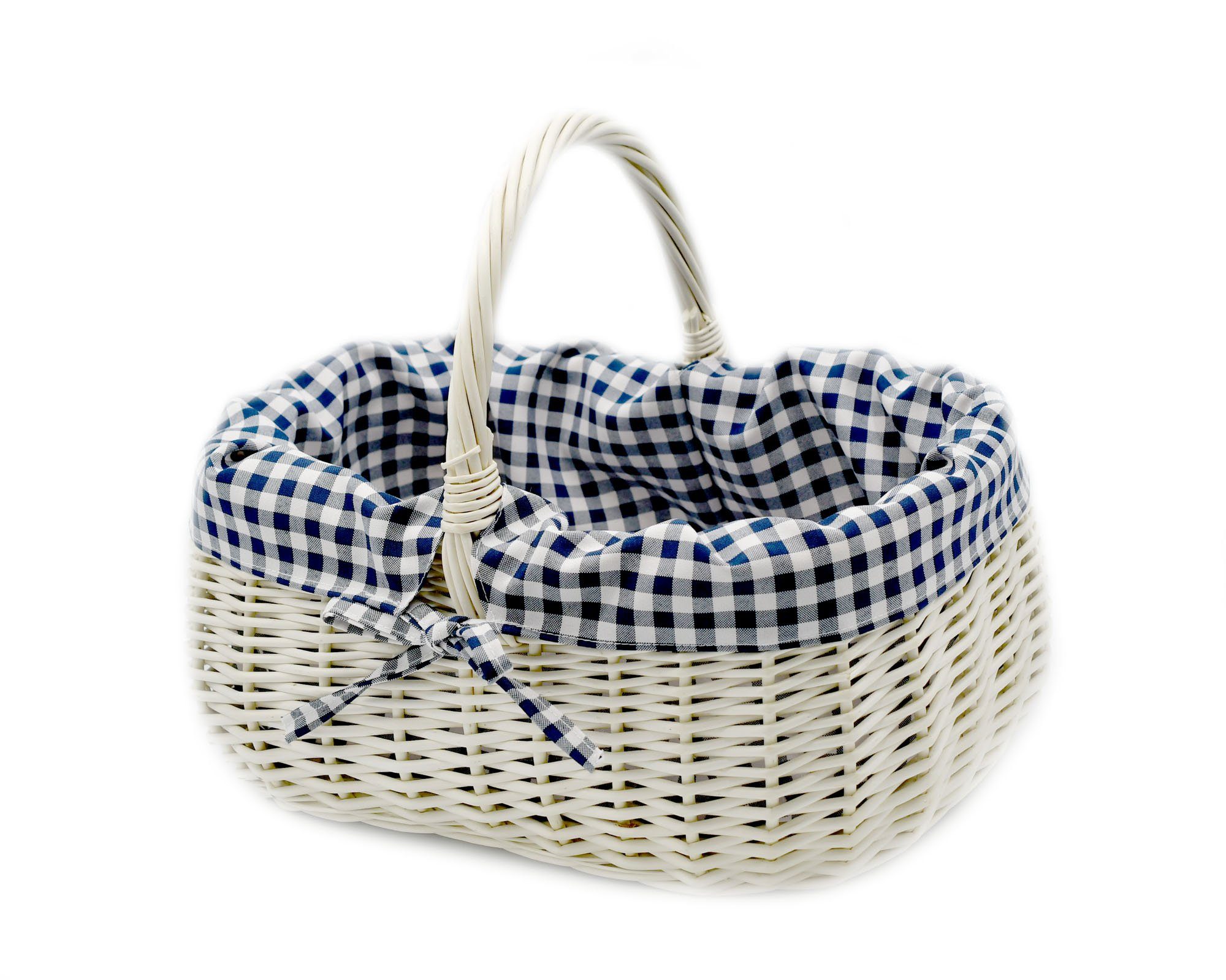 MyBer® Einkaufskorb Korb Weidenkorb 33/23/13(27 m. Henkel) Handarbeit, Kleiner, stabiler Tragekorb aus Weide. Weiß mit Stoffeinlage