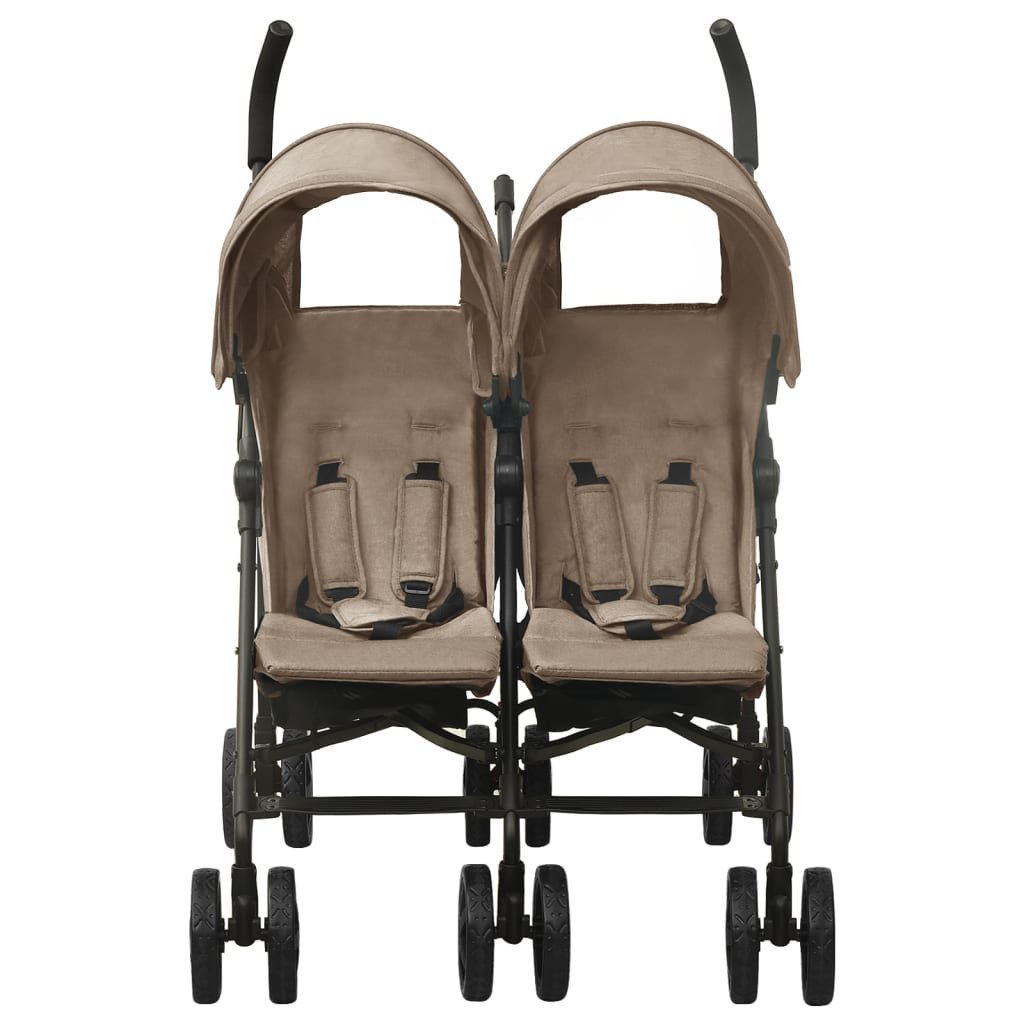 vidaXL Kombi-Kinderwagen Kinderwagen Kinderkarre Buggy Zwillings-Geschwisterwagen Taupe Stahl