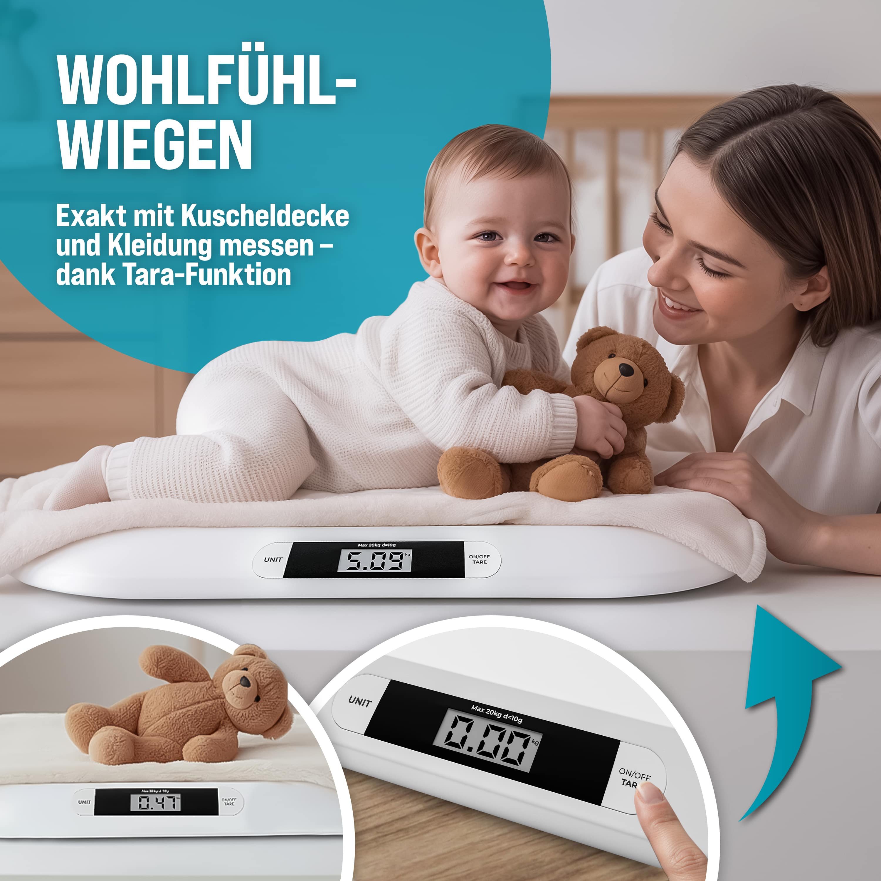 monzana Personenwaage, Digitale Babywaage bis 20 kg Tara-Funktion LCD-Display Kleintiere – Bild 5 von 5