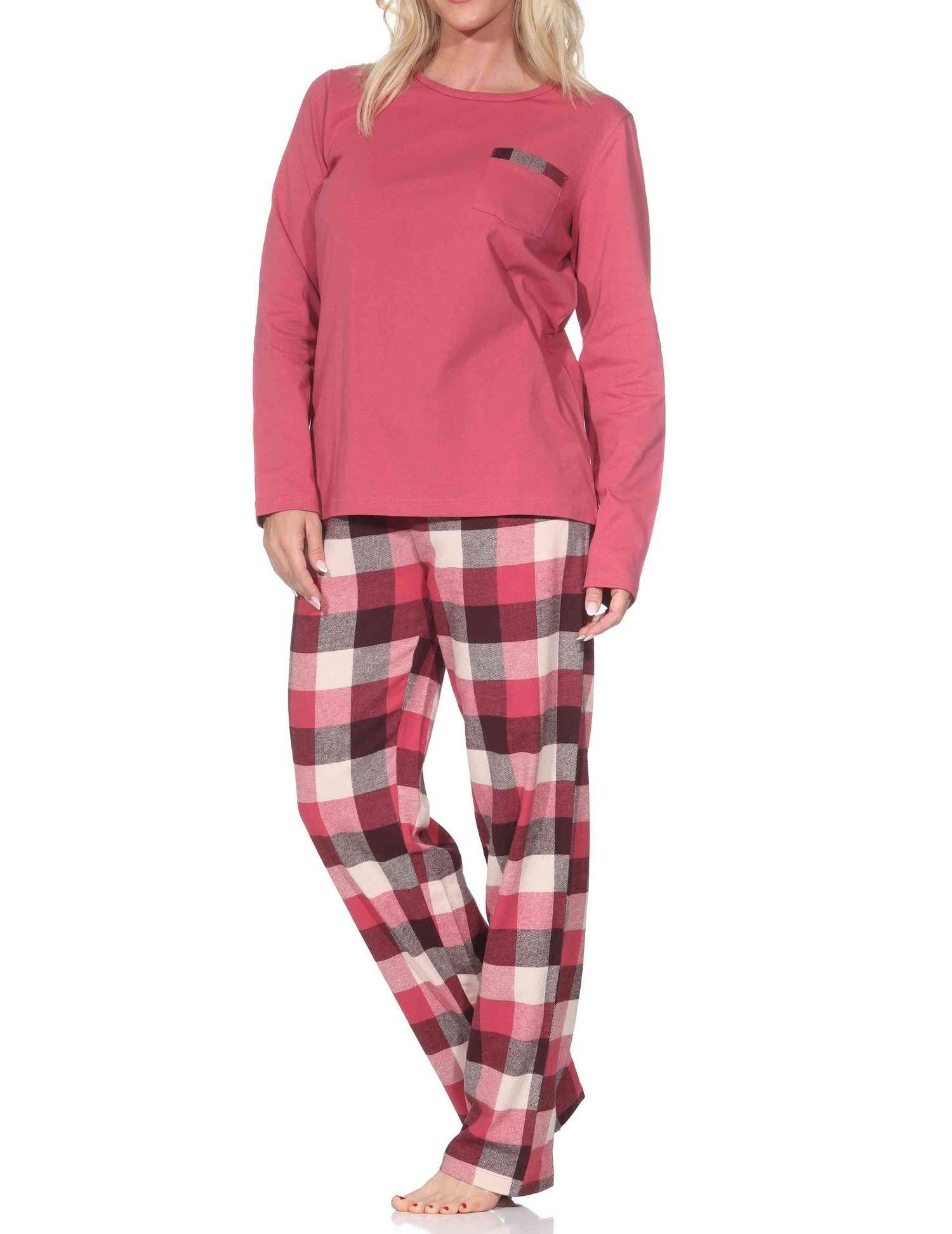 Normann Pyjama Normann Damen Schlafanzug lang Pyjama mit Flanell Schlafhose – Bild 2 von 4