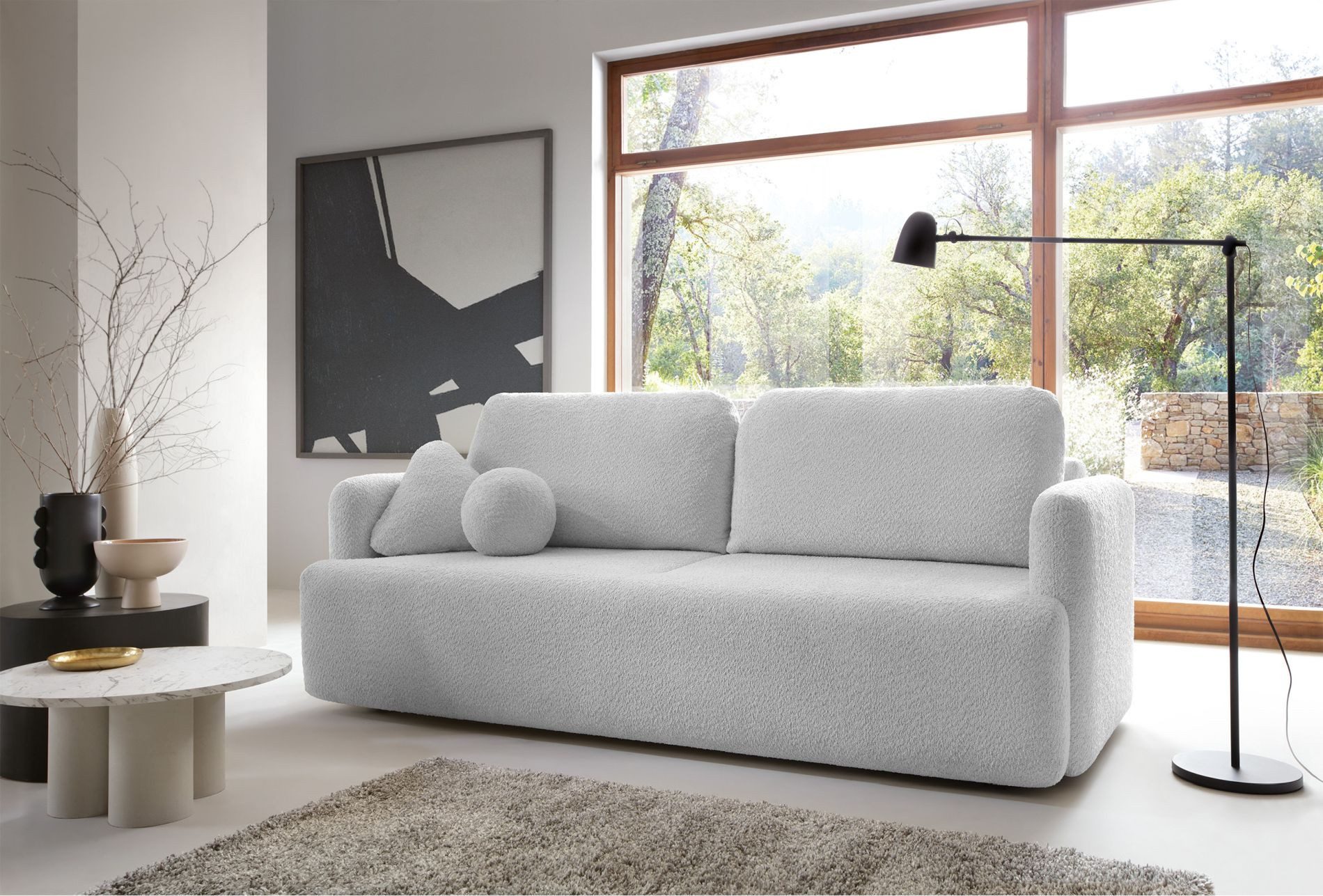 Selsey Schlafsofa, mit Schlaffunktion, Stauraum, Chenille und Zierkissen, 220 cm