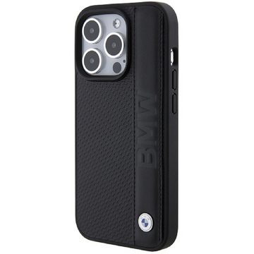 BMW Handyhülle Case iPhone 15 Pro Echtleder geprägt schwarz Logo Metall 6,1 Zoll, Kantenschutz
