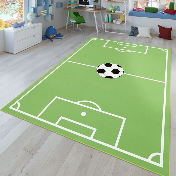 Kinderteppich Kinder-Teppich Spiel-Teppich Für Kinderzimmer Mit Fußball-Design In Grün TT Home rechteckig Höhe: 9 mm