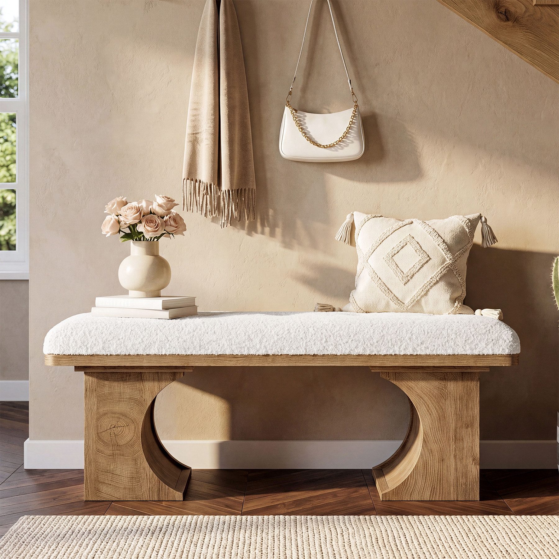 Tribesigns Sitzbank Gepolsterte Sitzbank 120 cm, Moderne Schuhbank mit weichem Kissen – Bild 3 von 5