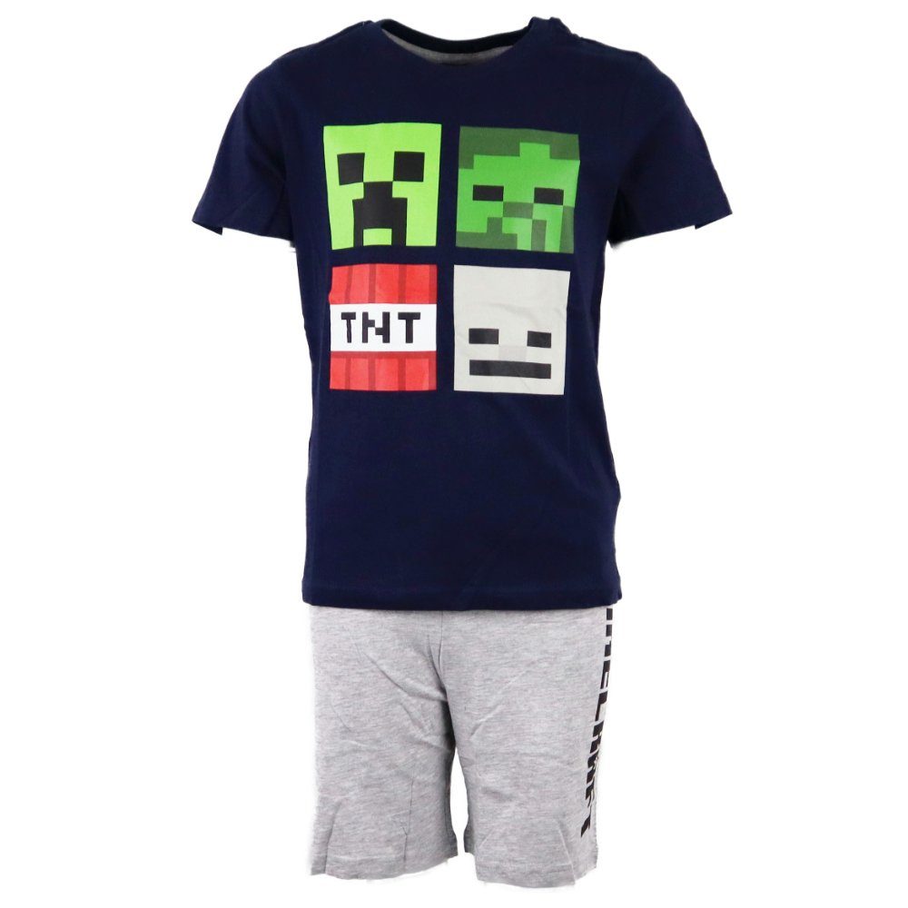 Minecraft Schlafanzug Creeper Jungen kurzer Pyjama bis 116 Motivwahl Gr. 152, Blau