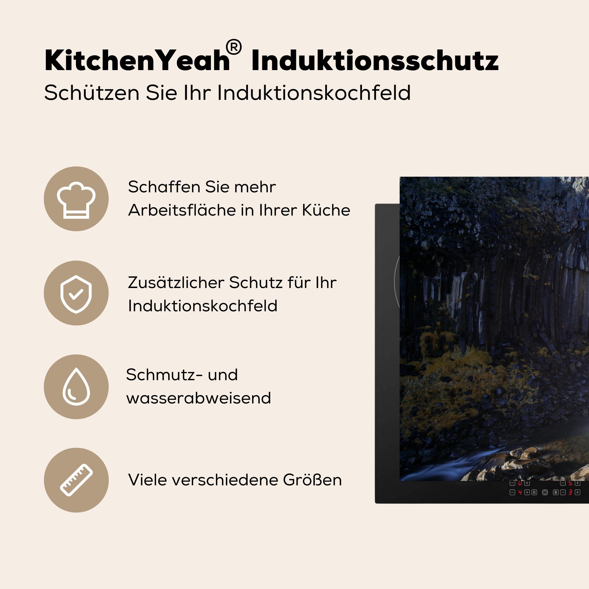 MuchoWow Herdblende-/Abdeckplatte Wasserfall - Island (1 Ceranfeldabdeckung küche, - die tlg), 81x52 Vinyl, cm, Schutz für Natur, Induktionskochfeld