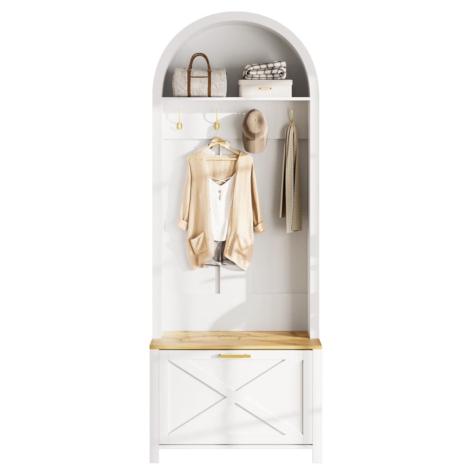 autolock Garderobe Multifunktionaler Шкафыschrank mit Schuhregal,Ablage und Haken, langlebiger MDF Korpus,stabile Eisenfüße,praktische Aufbewahrung