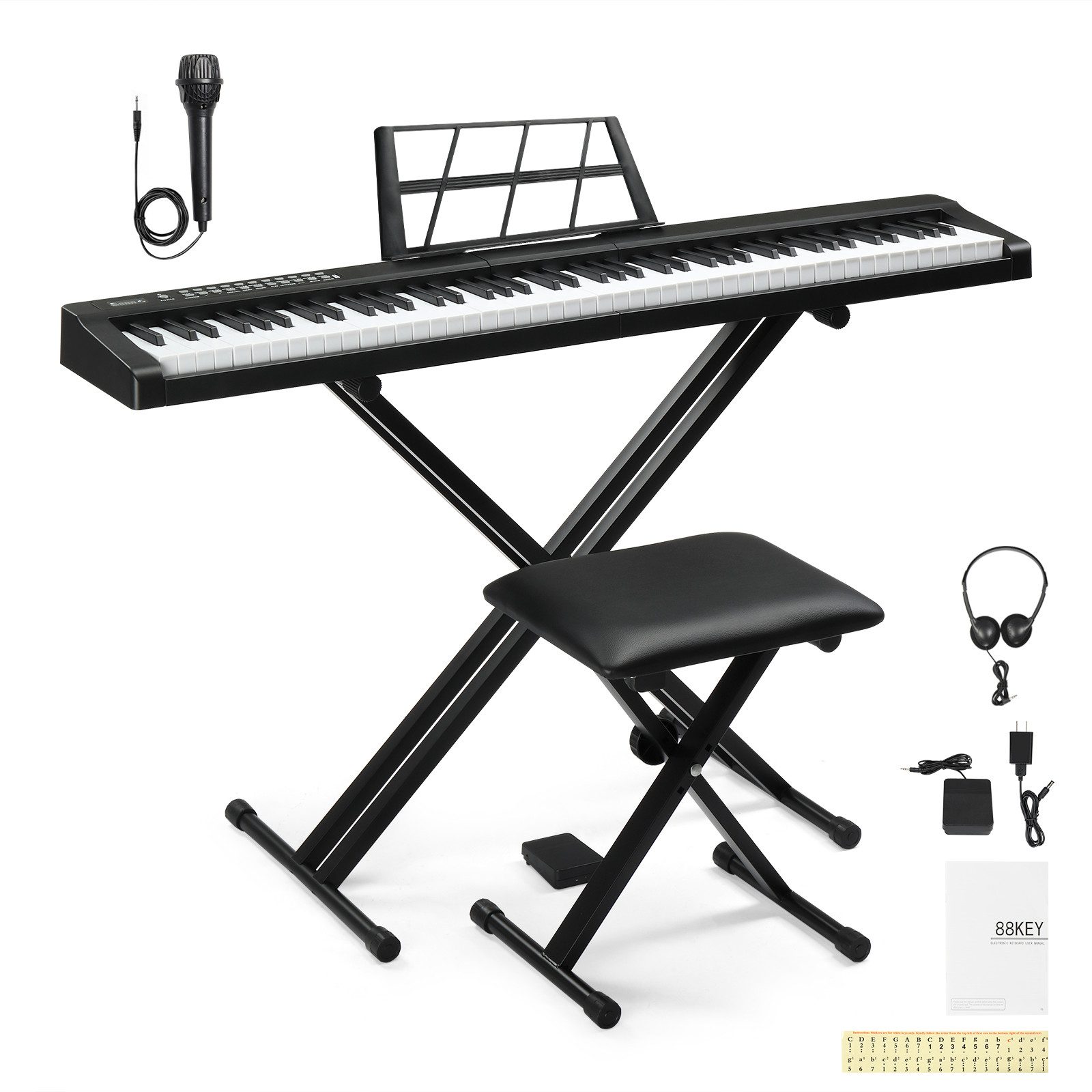 VINGLI Digitalpiano E Piano 88 Tasten, Digitalpiano Semi-Gewichtete Tastatur, Dual-Bluetooth, Sustain-Pedal-System, mit/ohne Ständer, …