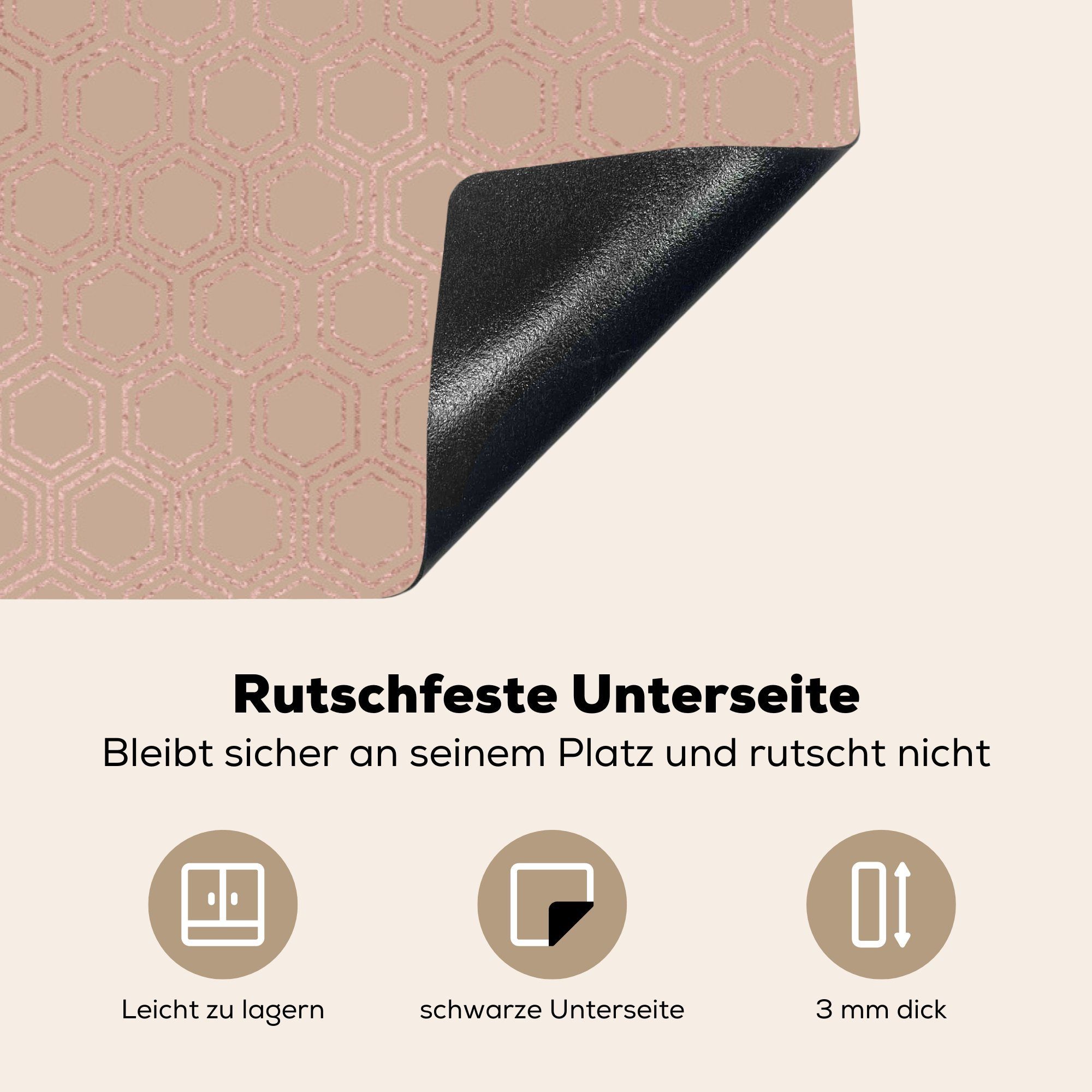 Roségold, Luxus Herdblende-/Abdeckplatte (1 tlg), Ceranfeldabdeckung Vinyl, - Rosa MuchoWow - für die Muster 81x52 cm, küche, Induktionskochfeld Schutz -