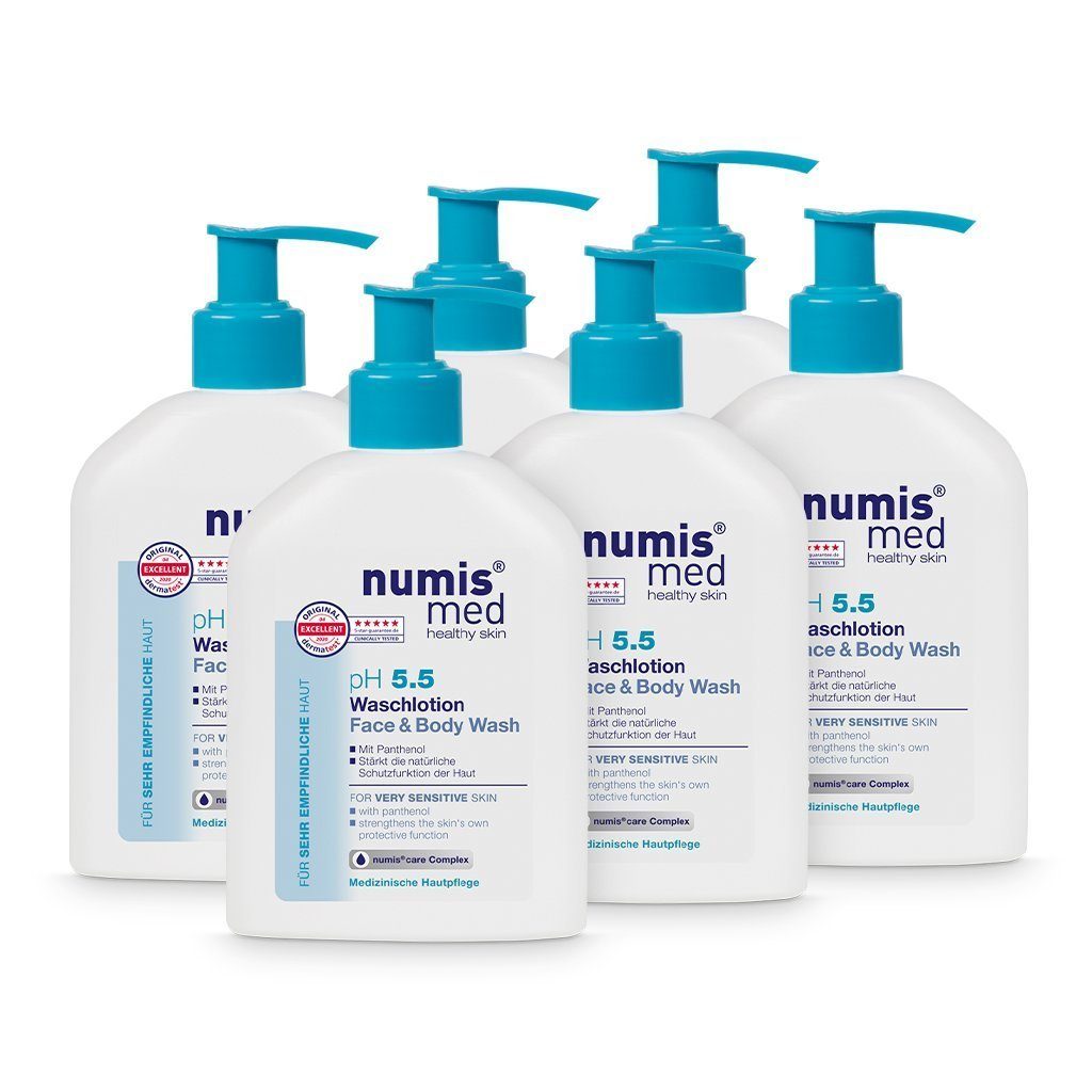 numis med Flüssigseife Waschlotion ph 5.5 für empfindliche Haut - Körperlotion 6x 200 ml, 6-tlg.