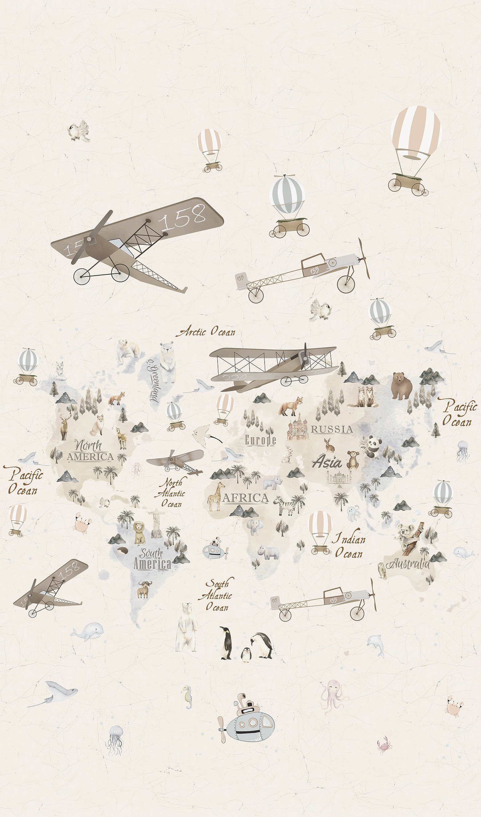 Marburg Kindertapete, matt, (1 St), Weltkarte, moderne Tapete für Wohnzimmer Schlafzimmer Küche