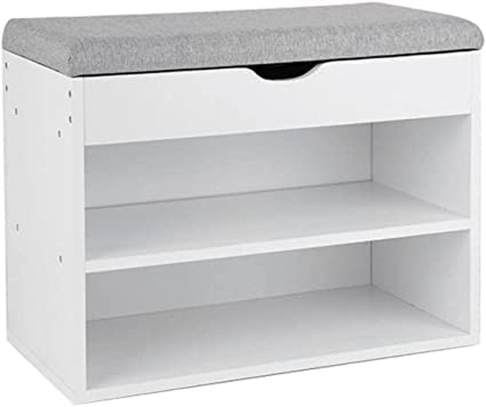 habeig Schuhregal Schuhbank mit Bankauflage 60×30×45 cm Grau Weiß 080