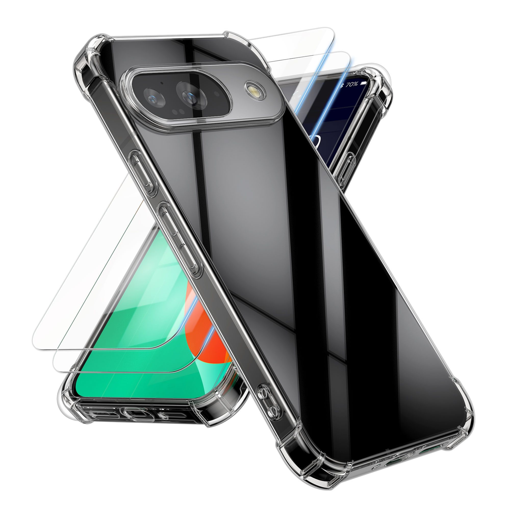 kalibri Handytasche Hülle für Google Pixel 9 Case (2-tlg), Handyhülle mit 2x Glas Schutz Folie - Cover Handyhülle