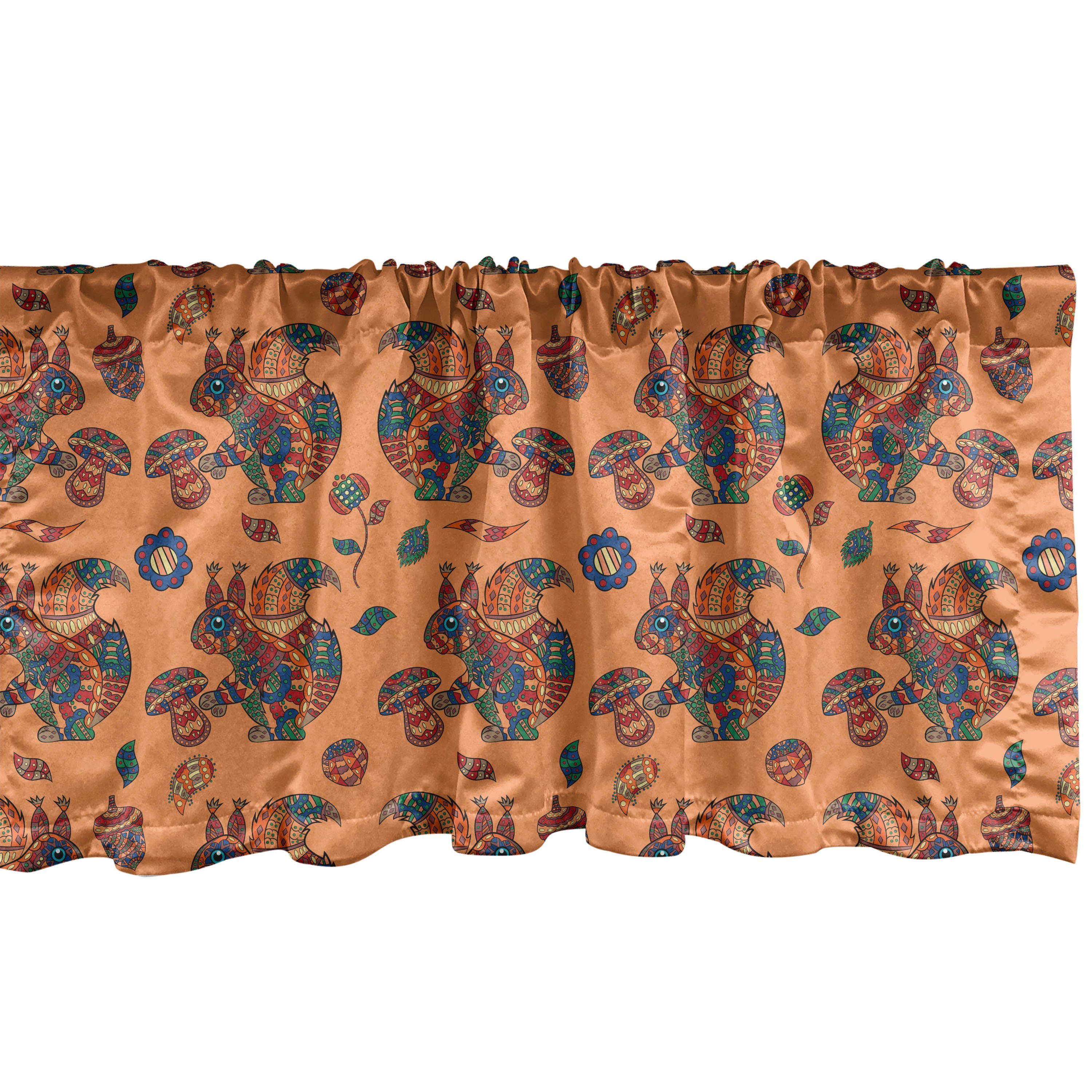 Scheibengardine Vorhang Volant für Küche Schlafzimmer Dekor mit Stangentasche, Abakuhaus, Microfaser, Tier Ethnische Motiv Eichhörnchen Blumen
