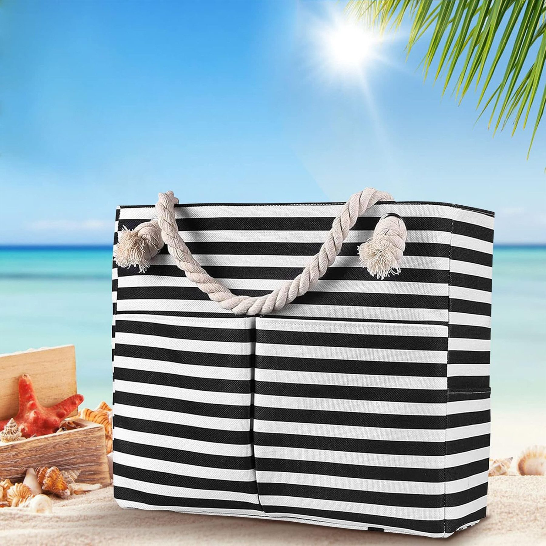 Mutig Strandtasche Große Strandtasche XXL Familie Große Beach Bag Badetasche (wasserdichte & faltbare Badetasche, Shopper,Reisetasche,Beach, Segeltuch Umhängetasche, Grosse Kapazität Tasche, Tote Handtasche), für Damen, Strand, Pool, Urlaub, Fitnessstudio & Familie