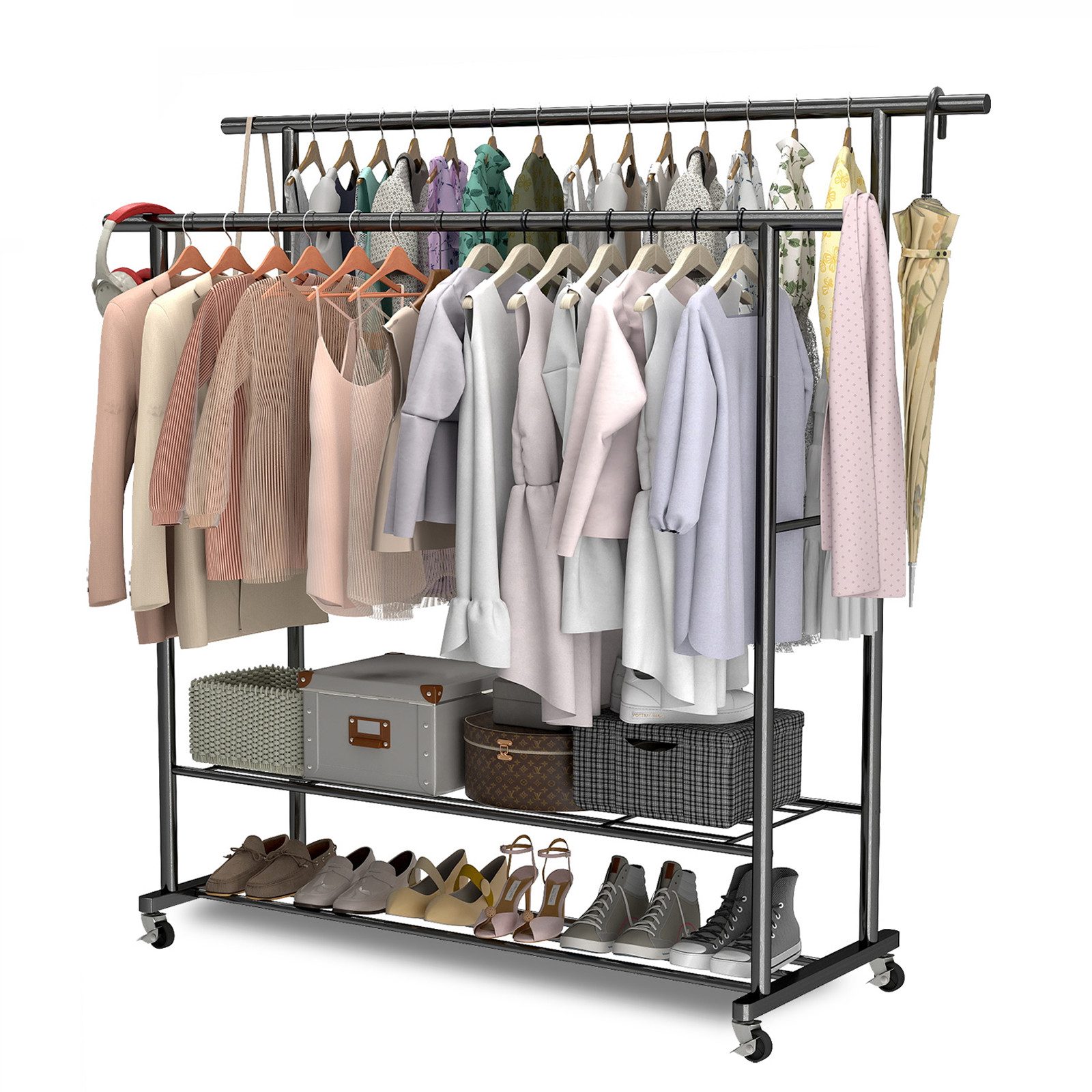 loefme Kleiderständer 2 Regale + 2 Stangen, (115×40×145cm, bis 53 kg belast günstig online kaufen