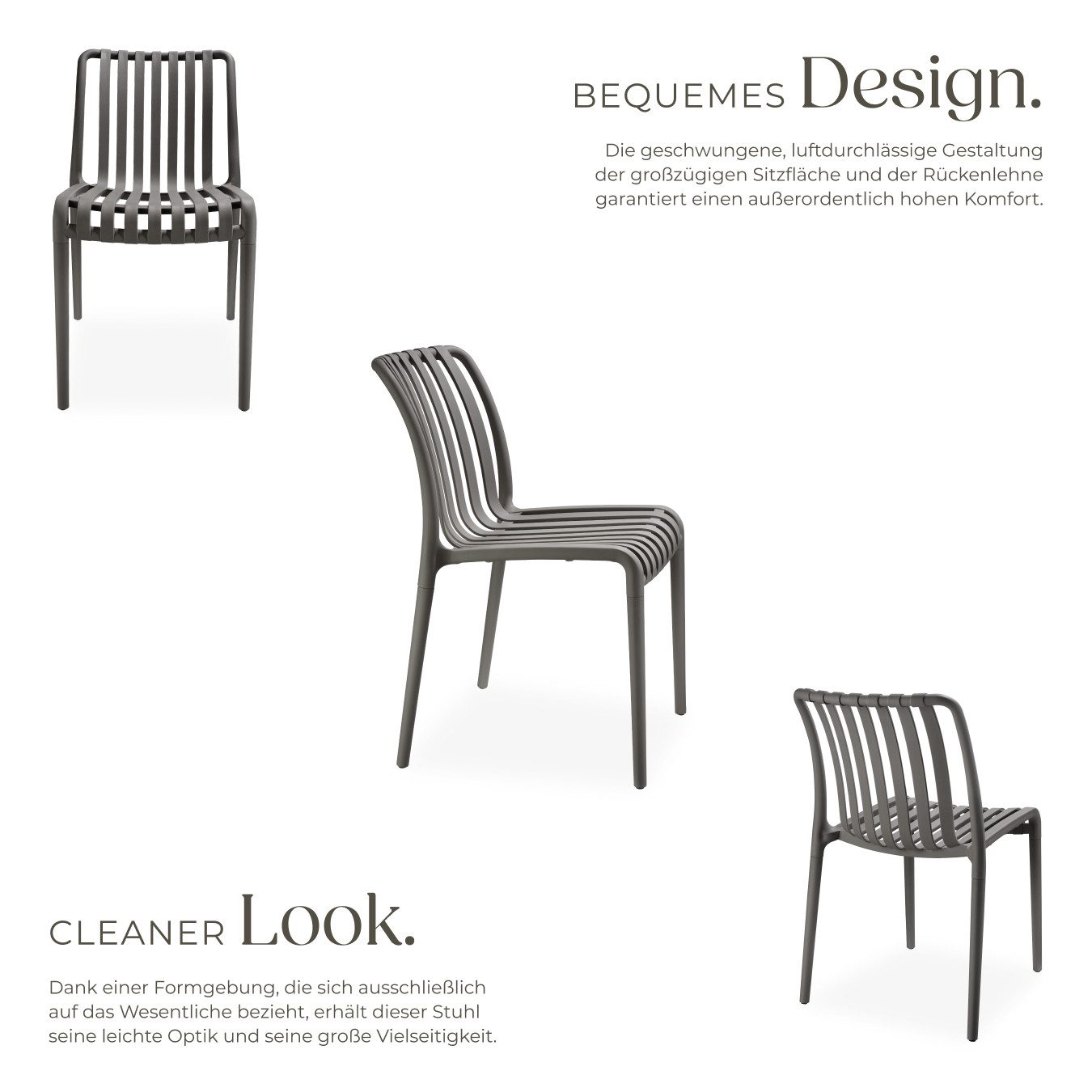 tectake Gartenstuhl Balkonstuhl, stapelbar, Belastbarkeit 110 kg, 47 x 58 x 80,5 cm (Terrassenstuhl Alcudia für Außen in Antrazit, 2 St), wetterfest und UV-beständig, pflegeleicht, rutschfeste Gummischoner