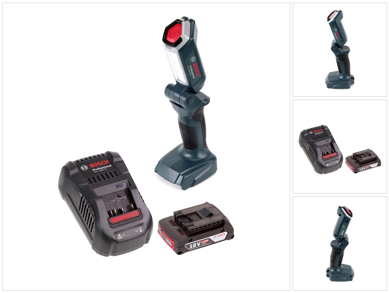Bosch Professional Baustrahler GLI 18V-300 Akku LED Lampe 18V 300lm + 1x 2,0 Ah Akku + Ladegerät
