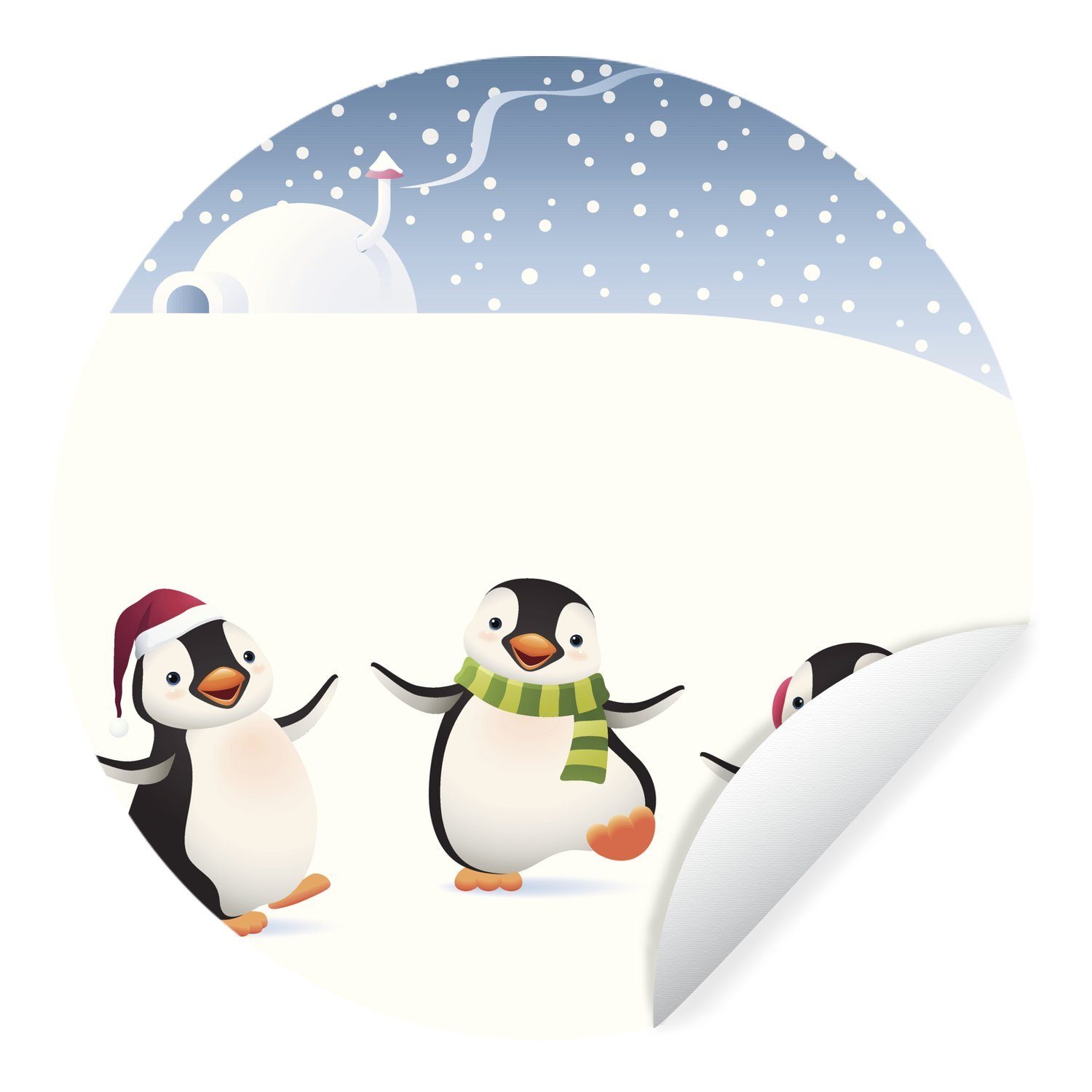 MuchoWow Wandsticker Eine Illustration von drei Pinguinen im Schnee (1 St), Tapetenkreis für Kinderzimmer, Tapetenaufkleber, Rund, Wohnzimmer