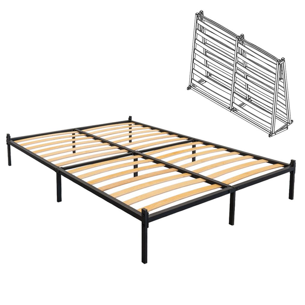Lattenrost Klappbarer Bettrahmen 160x200 cm - Faltbares Metallbett mit Holzlatten, Prima-Online, Platzsparend zusammenklappbar