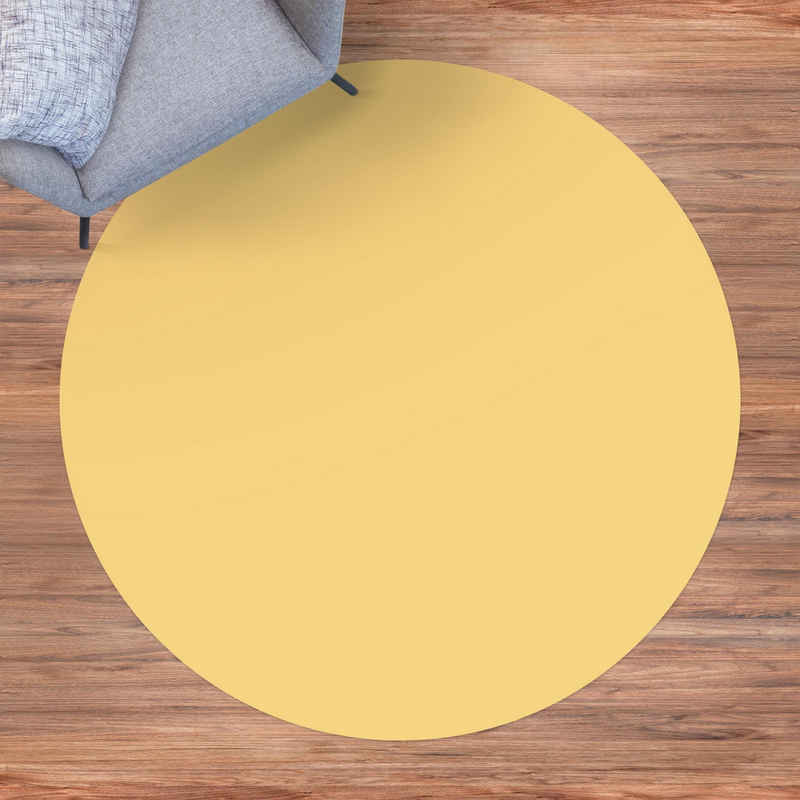 Teppich Vinyl Wohnzimmer Schlafzimmer Flur Küche Einfarbig modern, Bilderdepot24, rund - gelb glatt, nass wischbar (Küche, Tierhaare) - Saugroboter & Bodenheizung geeignet
