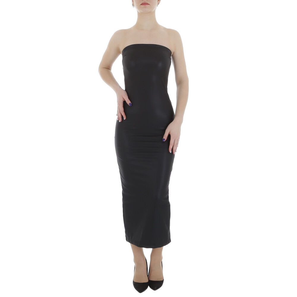 Ital-Design Lederkleid Damen Party & Clubwear Pencil (85989797) Stretch Lederoptik Maxikleid in Schwarz