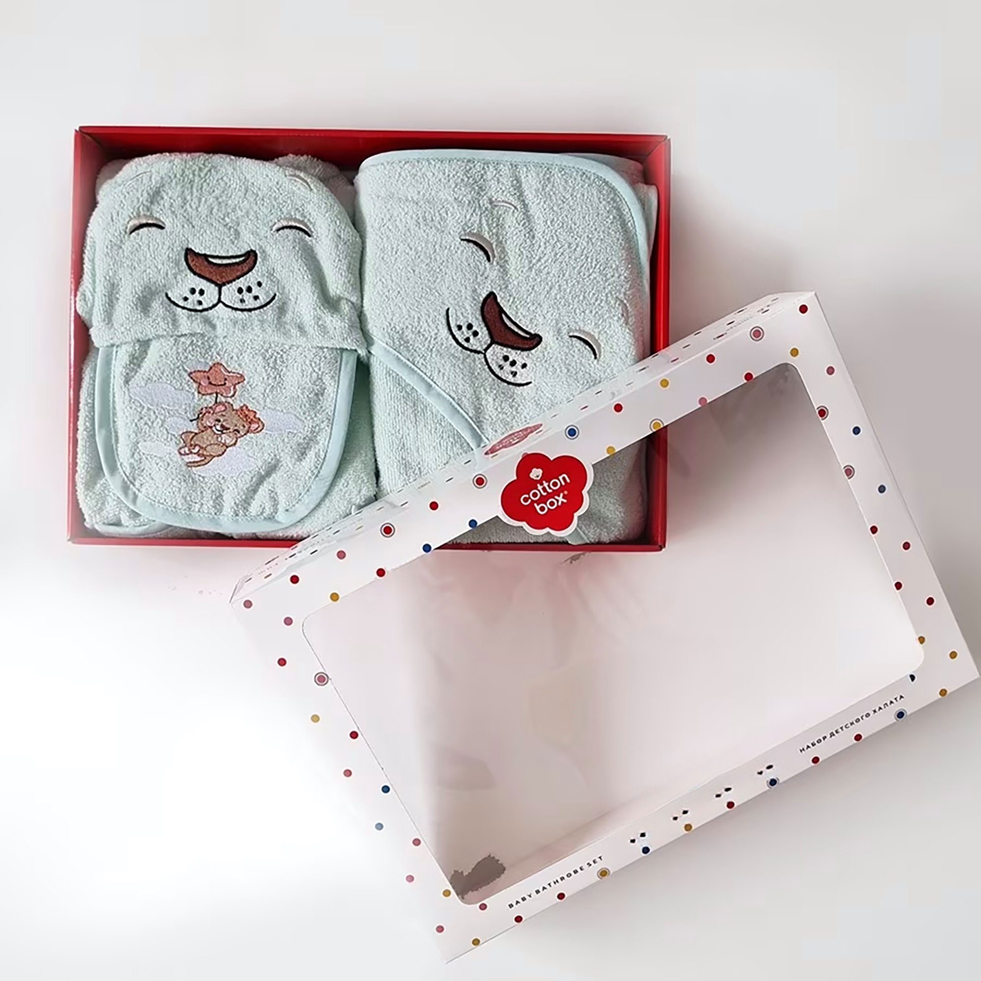 Babybadetuch Baumwolle mit Bademantel Babybademantel Cotton 100% Box 3tlg. Kaputze Babybadeset