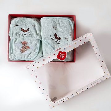 Cotton Box Babybademantel Babybadeset 3tlg. Bademantel Babybadetuch mit Kaputze 100% Baumwolle